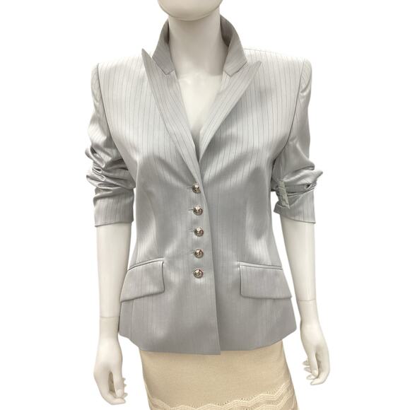 Escada Blazer Women’s Size 38 (6) New Wool Silk Rayon Blend Stripes Light Gray - Picture 2 of 10